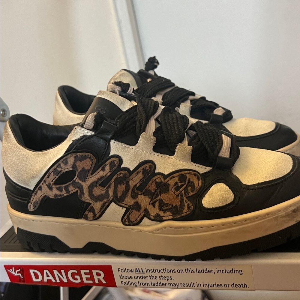 Black and White Sneakers with Leopard Print
